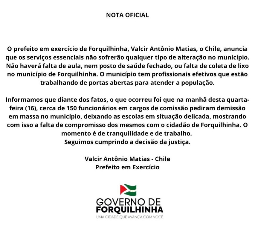 Nota Oficial Prefeitura